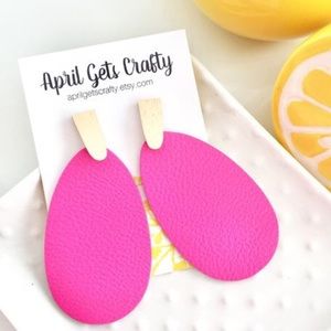 Neon Pink Leather Teardrops